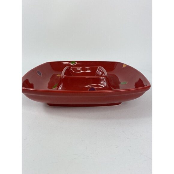 Vietri Chip & Dip pottery Serving Bowl Dinner Party Red With Color Dots - Picture 6 of 12